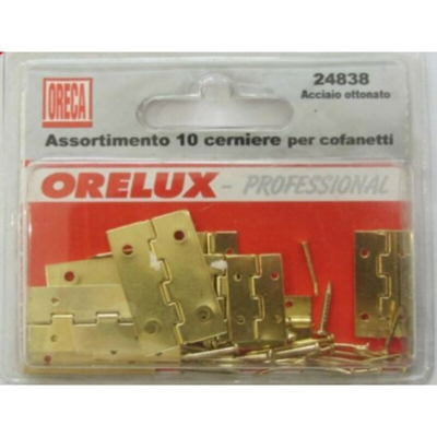 10 CERNIERE PIANE PER COFANETTI PORTAGIOIE IN ACCIAIO OTTONATO - Oreca