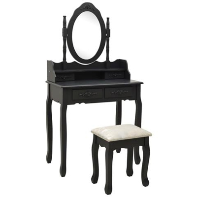 Tavolo Da Trucco Con Sgabello Nero 75x69x140 Cm Legno Paulownia