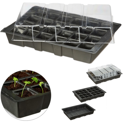 Mini Serra con 24 Celle, Coperchio Trasparente, Vassoio Forato per Semina, Vaschetta, Plastica, Nero