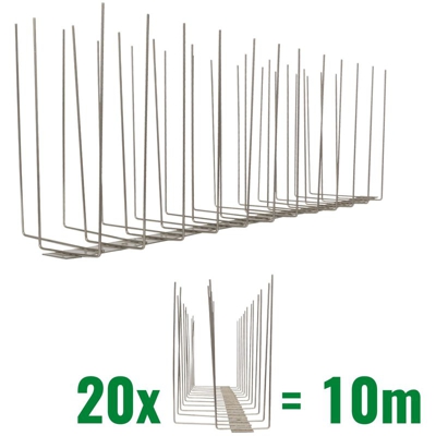 Pestsystems - 10 metri Dissuasori di picchi anti-gabbiani V2A-Titan con base di acciaio inossidabile - 3-striscia di Picchi antigabbiani la soluzione