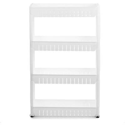 Drillpro - Slim Slide Out Trolley Portaoggetti Rack Organizer Cucina Bagno (Bianco, 4 livelli)