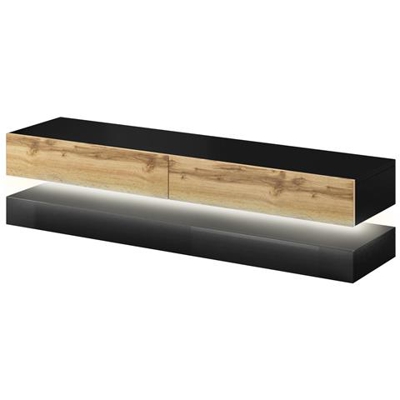 Innovativo E Moderno Tavolo Tv Sajna Con Illuminazione A Led, 140 Cm, Rovere Nero / wotan