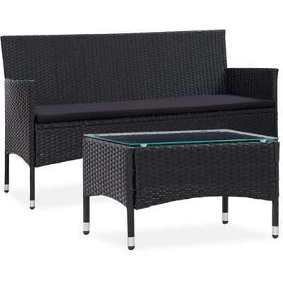Set Divani da Giardino 2 pz con Cuscino in Polyrattan Nero - Nero - Vidaxl