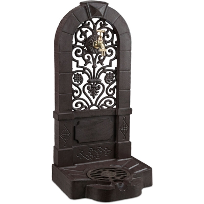 10022941 Fontana da Parete Giardino, Terrazza, Stile Antico, Rubinetto, Vaschetta, HxLxP: 74 x 36 x 30 cm, Marrone