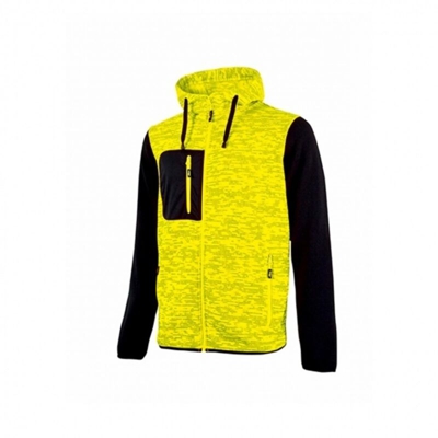 U-power - RAINBOW - FELPA IN MORBIDO PILE CON COLLO ALTO E CAPPUCCIO YELLOW FLUO - EY147YF Taglia L