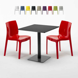 Grand Soleil - Tavolino Quadrato Nero 70x70 cm con 2 Sedie Colorate Ice Kiwi | Rosso precio