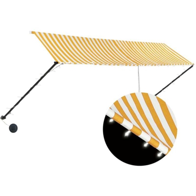 Tenda da Sole Retrattile con LED 400x150 cm Giallo e Bianco - Giallo - Vidaxl