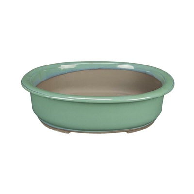 Vaso per bonsai Giapponese Morrisan ovale in gres smaltato verde 18x15x6 cm - B21-23b