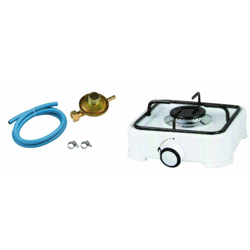 Fornello A Gas 1 Fuoco + Regolatore + 2 Mt Tubo In Acciaio Smaltato Bianco en oferta
