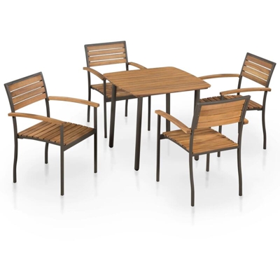 Set da Pranzo da Giardino in Legno Massello di Acacia e Acciaio vari modelli modelli : 5 Pz