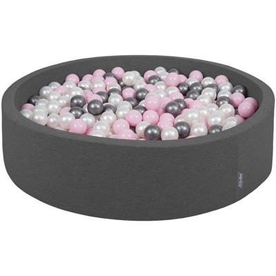 Piscina Di Palline 120X30cm/300 Palline Colorate Grande Tondo Per Bambini, Fabbricato In EU, Grigio Scuro: Perla/Rosa Chiaro/Argento - grigio scuro: