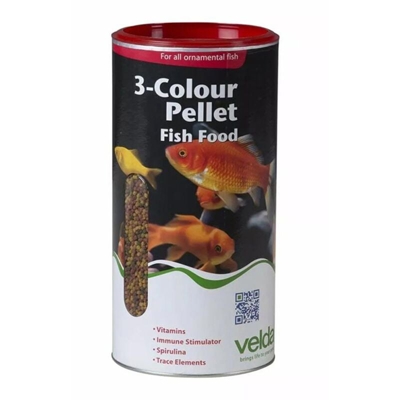 3-Colour Pellet Fish Food 1250ml/440gr - mangime per stimolare la colorazione in tutte le specie di pesci rossi - Velda