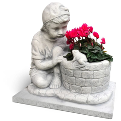 statua porta vaso da giardino 'tommy' in cemento anticato colore grigio - 46x58x41 cm en oferta