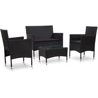 Set Divani da Giardino 4 pz con Cuscini in Polyrattan Nero