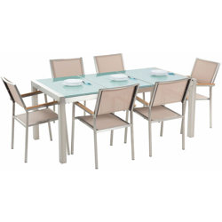 Set da giardino 6 posti in vetro ghiacciato tripla piastra sedie beige GROSSETO en oferta