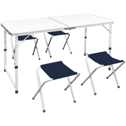 vidaXL Set Tavolo da Campeggio Pieghevole 4 Sedie Regolabili 120x60 cm - Bianco características