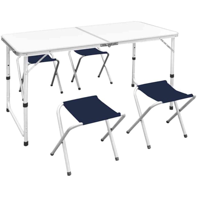 vidaXL Set Tavolo da Campeggio Pieghevole 4 Sedie Regolabili 120x60 cm - Bianco