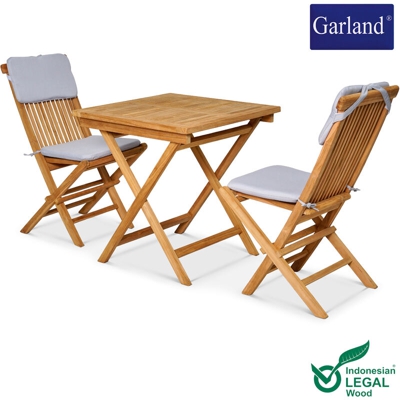 Garland 3pz Salottino Bristol Legno Teak per Balcone 2 Sedie da Giardino 1 Tavolo pieghevoli Braccioli Mobili da esterno