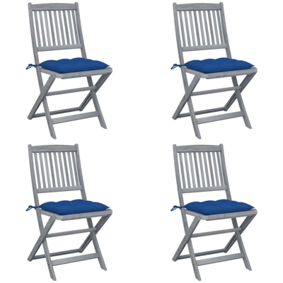 vidaXL Sedie da Giardino Pieghevoli 4pz con Cuscini in Massello Acacia - Blu