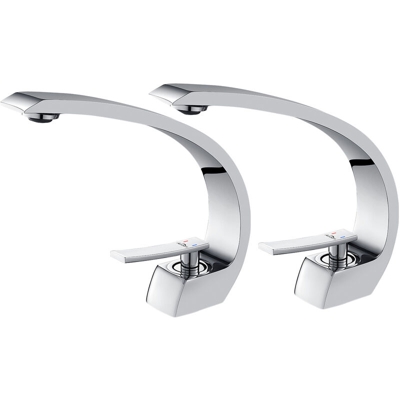 Auralum - 2 x Cromo Curvo Rubinetto Lavabo Bagno, Miscelatore Lavabo Monocomando, Rubinetto Lavabo, Acqua Fredda e Calda