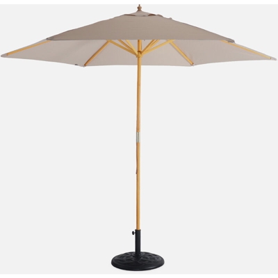 Ombrellone dritto, forma: rotonda, in legno, 3m - modello: Cabourg, colore: Beige - palo centrale in legno, Ø300cm, sistema di apertura manuale,