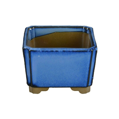 Vaso per bonsai Giapponese Morrisan quadrato in gres smaltato blu 9x9x5,5 cm - B03-3-2B