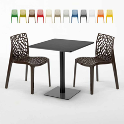Grand Soleil - Tavolino Quadrato Nero 70x70 cm con 2 Sedie Colorate Gruvyer Kiwi | Marrone precio