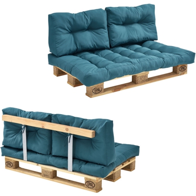 [en.casa] - Divano paletta euro-sofá - a 2 posti con cuscino - [turchese] set completo incl. schienale