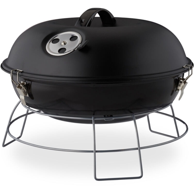 Relaxdays - Barbecue a Sfera, Portatile, con Coperchio, Ampia Superficie di Cottura, Carbonella in Legno, Ø36cm, Nero