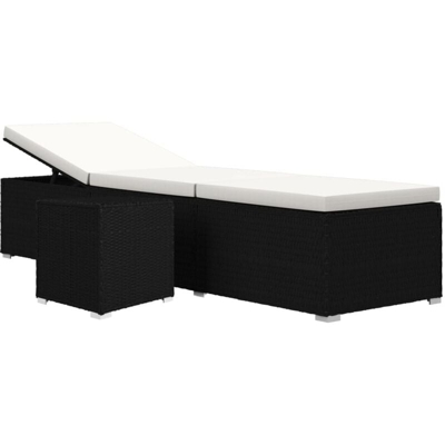 vidaXL Lettino Prendisole con Cuscino e Tavolino Polyrattan Bianco Crema - Bianco