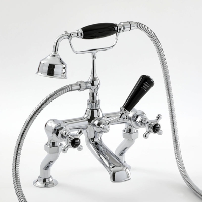 Hudson Reed Elizabeth Rubinetto Miscelatore Tradizionale per Bordo Vasca - Design a Croce Vittoriano in Ottone Solido - Finitura Cromata con Ceramica