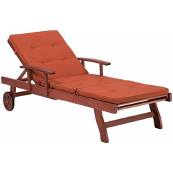 Lettino da giardino in legno di acacia con cuscino rosso TOSCANA en oferta