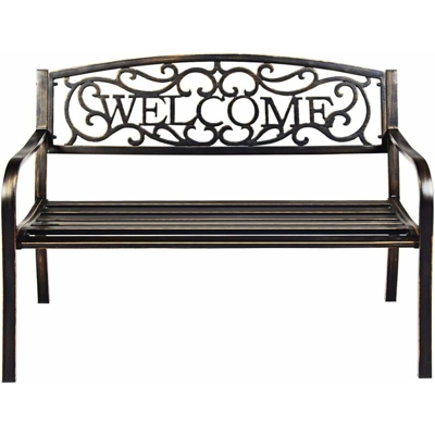 Panca da Parco in Metallo, Panchina da Giardino in Stile Antico, Panchina da Esterno con Braccioli,127 x 63,5 x 89 cm (bronzo)