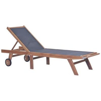 Lettino Pieghevole Con Ruote In Massello Di Teak E Textilene
