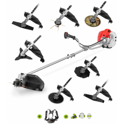 Greencut - Decespugliatore GGT650X-8 con motore a benzina 2 tempi 65cc 4,9cv. 8 diversi accessori per il taglio. Manubrio a doppia impugnatura, en oferta