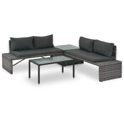 Set Divani da Giardino 3 pz con Cuscini in Polyrattan Grigio