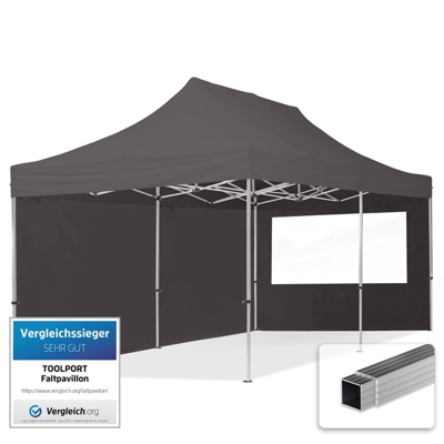 Gazebo Pieghevole Giardino 3x6m - 2 laterali Alluminio Telo PES300 100% Impermeabile Padiglione Mercati Sagre grigio