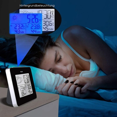 Thsinde - Stazione meteo radio con sensore esterno termometro digitale LCD per interni ed esterni, igrometro, previsioni del tempo, funzione orario