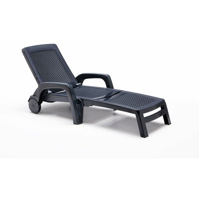 Grecoshop - Lettino / Sdraio / Sedia pieghevole con ruote in Polyrattan per Esterno - Mod. Antigua Antracite