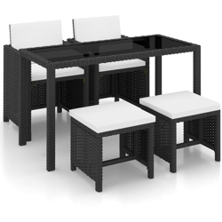 Set da Pranzo da Giardino 5 pz con Cuscini in Polyrattan Nero - Nero - Youthup en oferta