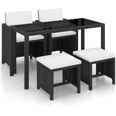 Set da Pranzo da Giardino 5 pz con Cuscini in Polyrattan Nero - Nero - Youthup