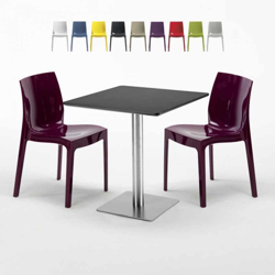 Grand Soleil - Tavolino Quadrato Nero 70x70 cm con 2 Sedie Colorate Gruvyer Kiwi | Viola precio
