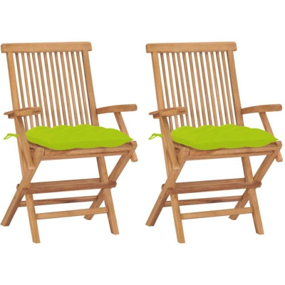 vidaXL Sedie Giardino e Cuscini Verde Brillante 2 pz Massello di Teak - Verde