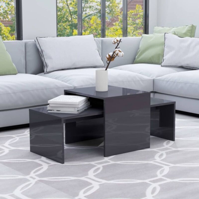 Set Tavolini da Caffè Grigio Lucido 100x48x40 cm in Truciolato VD53809 - Hommoo
