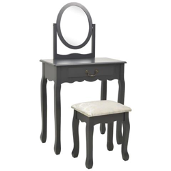 Tavolo Da Trucco E Sgabello Grigio 65x36x128 Cm Paulownia E Mdf características