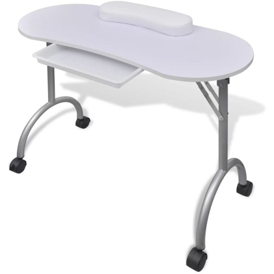 Asupermall - Tavolo Pieghevole per Manicure con Rotelle, Bianco