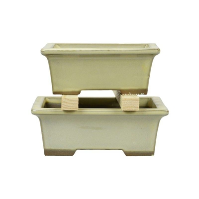 Vasi per bonsai Giapponesi Morrisan rettangolari in gres smaltato bianco (Set da n.2 pezzi) - B05-2