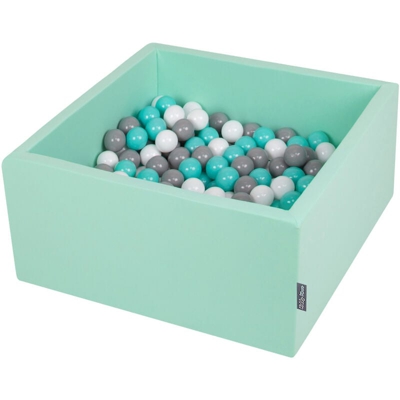 90X40cm/200 Palline ? 7CM Quadrato Piscina Di Palline Colorate Per Bambini Fabbricato In EU, Menta: Bianco/Grigio/Turchese Chiaro - menta:
