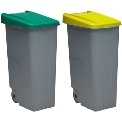 Denox - Due Pattumiera per la raccolta differenziata da 110 litri ciascuno con coperchio verde e giallo