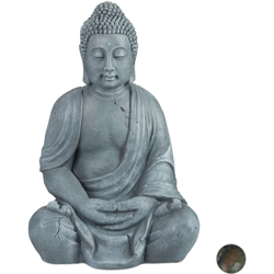 Statua del Buddha Seduto XL 70cm, per Giardino, Soggiorno, in Ceramica, Impermeabile Anti-Gelo Grigio Chiaro en oferta